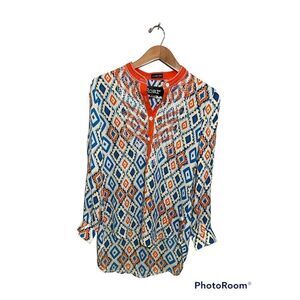 Roar Electric Light Lovely Tunic Top Aztec‎ Tribal Embroidered Cut Out Sleeves